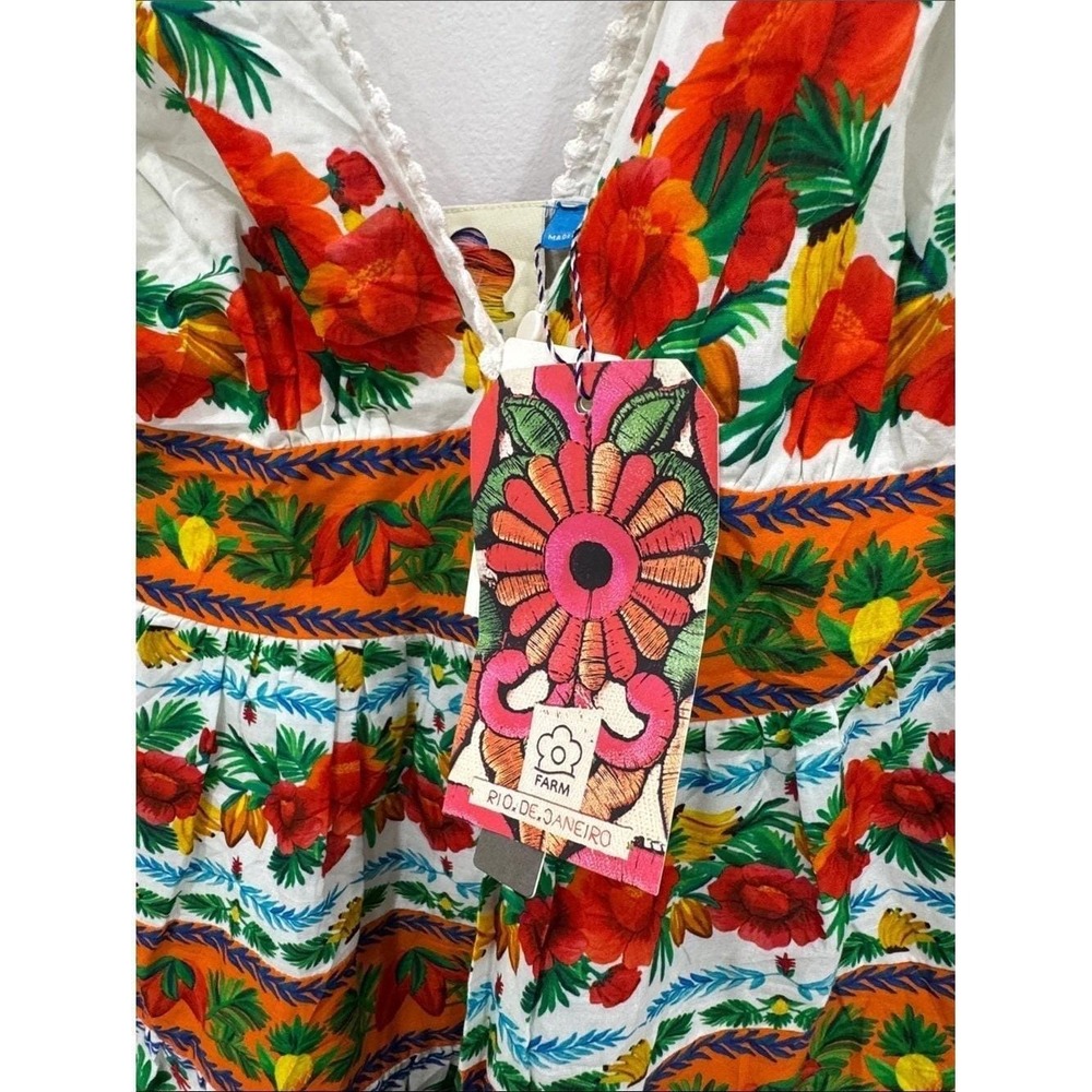 NWT Farm Rio X Anthropologie Tropical Floral 100% Cotton XS Tie Shoulder Boho - Picture 3 of 9